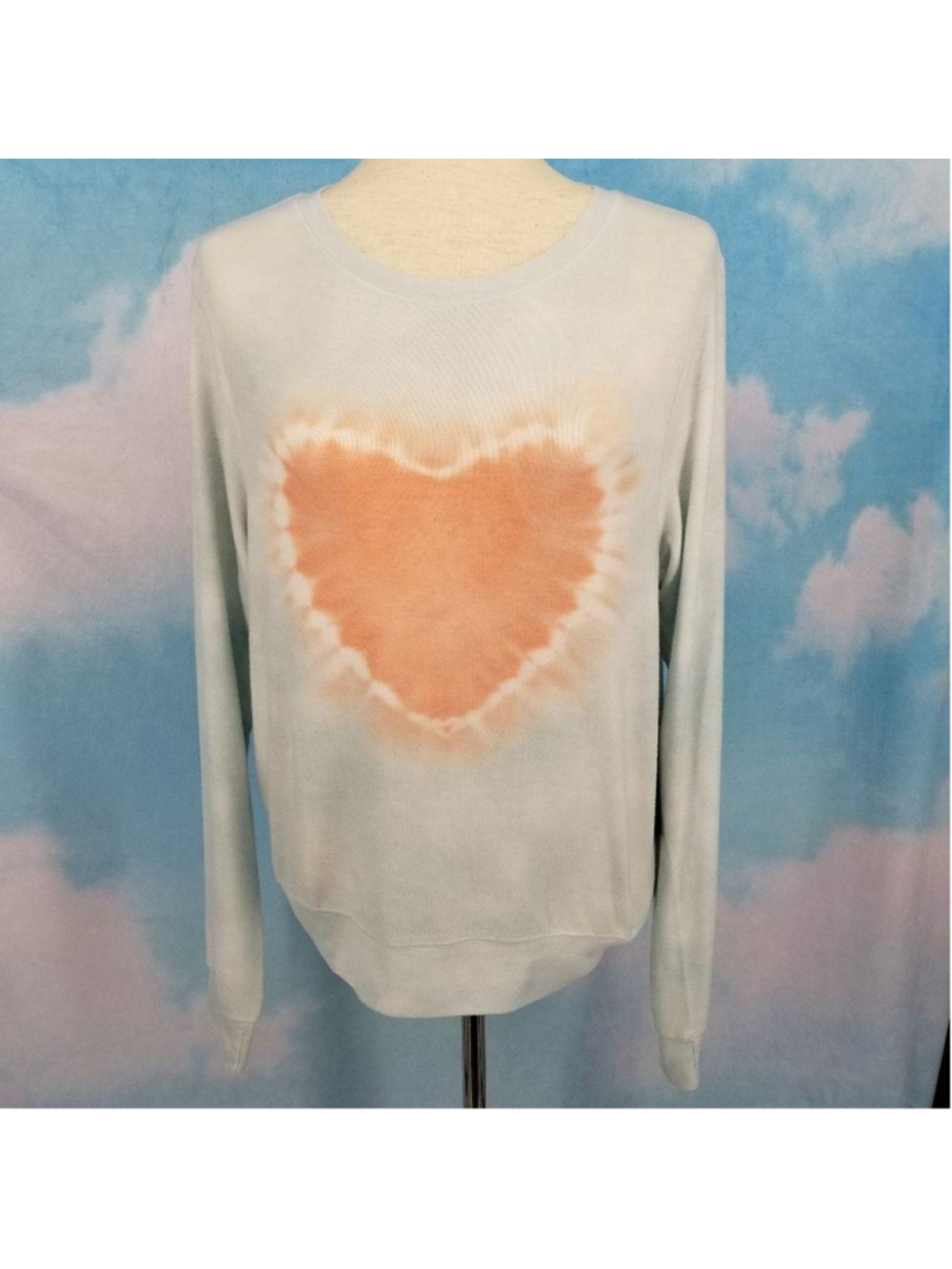 Wildfox Heart Tie Dye Sweatshirt Small NWT Light Blue Pullover Graphic Crewneck